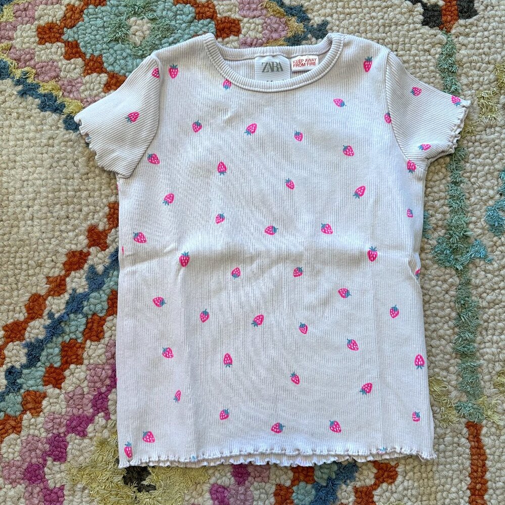 Zara Kids Toddler Girl Ribbed Short Sleeve Strawberry Tee